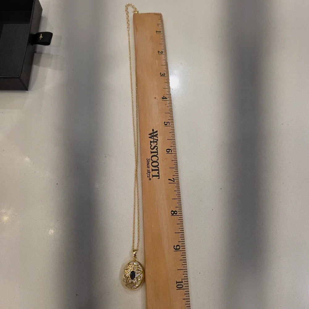 Ross-Simons .40Carat Sapphire Locket Necklace 1 Diamond, 18kt Gold Over Sterling - Picture 9 of 9